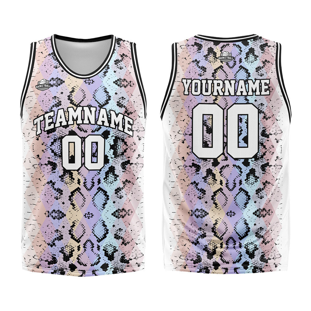 Uniforme de baloncesto personalizado con estampado de serpiente y tu logotipo-nombre y número impresos