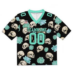 Camiseta de fútbol personalizada con nombre y número del equipo bordados y estampados en forma de calavera -Verde claro