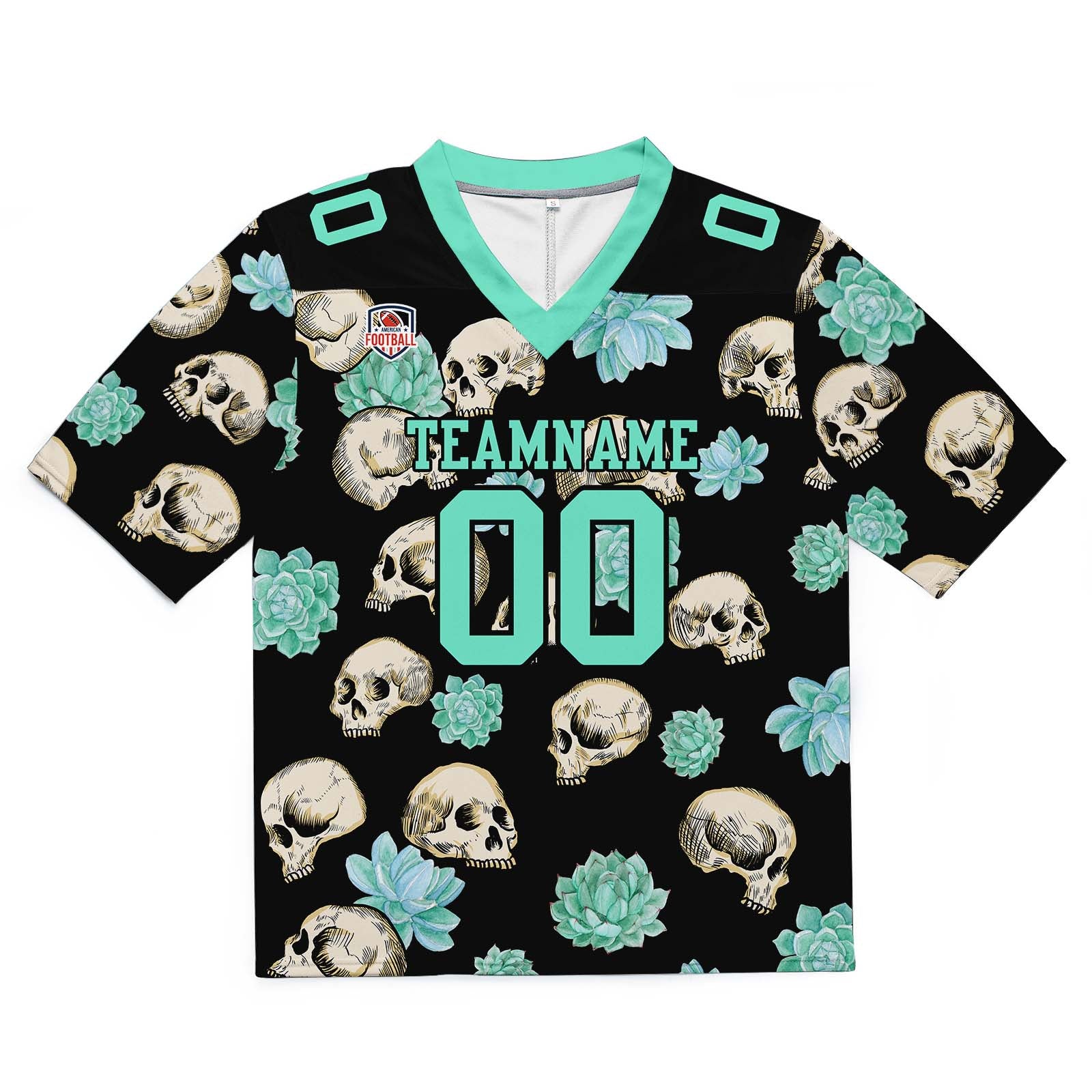 Camiseta de fútbol personalizada con nombre y número del equipo bordados y estampados en forma de calavera -Verde claro