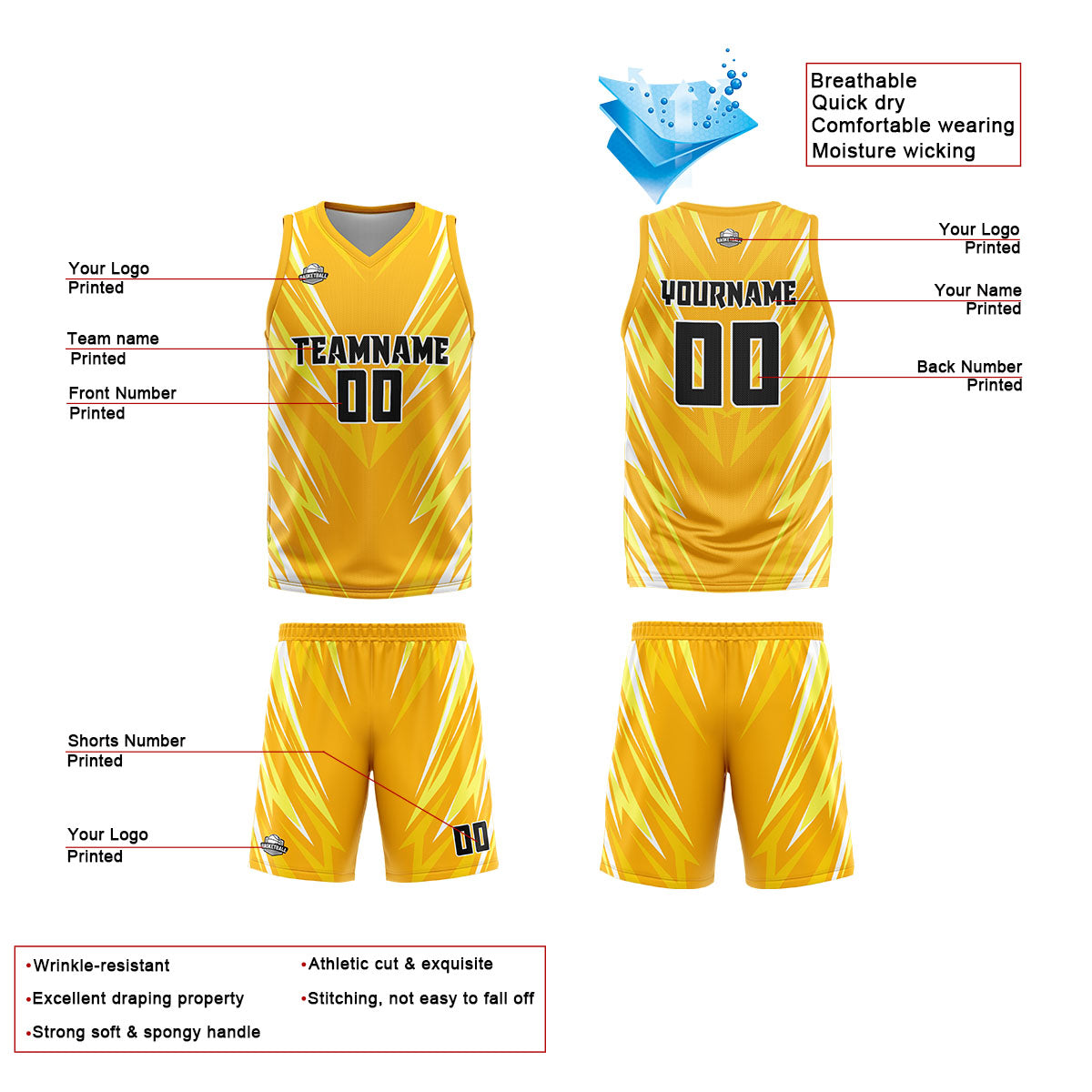 Uniforme de baloncesto personalizado con triángulo naranja y camiseta estampada con tu logotipo-nombre y número