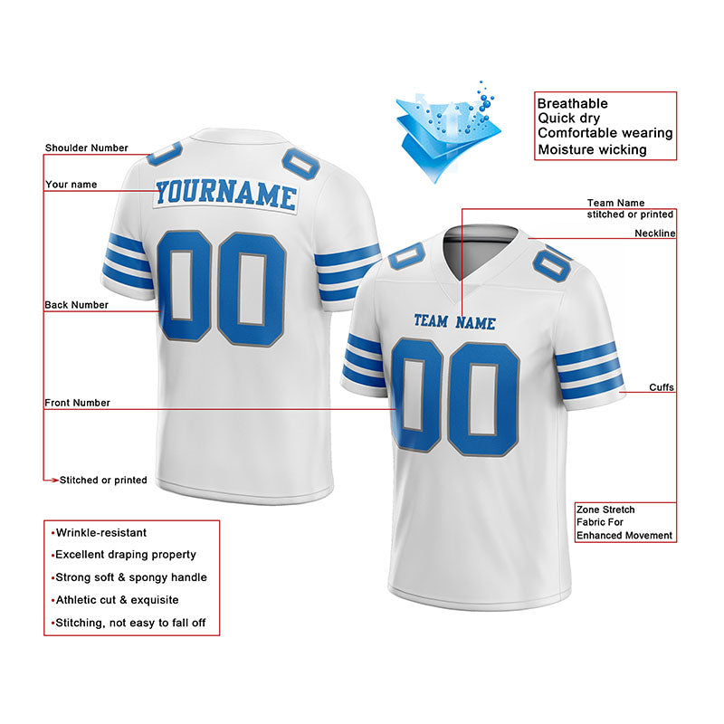 custom authentic football jersey white blue-gray mesh