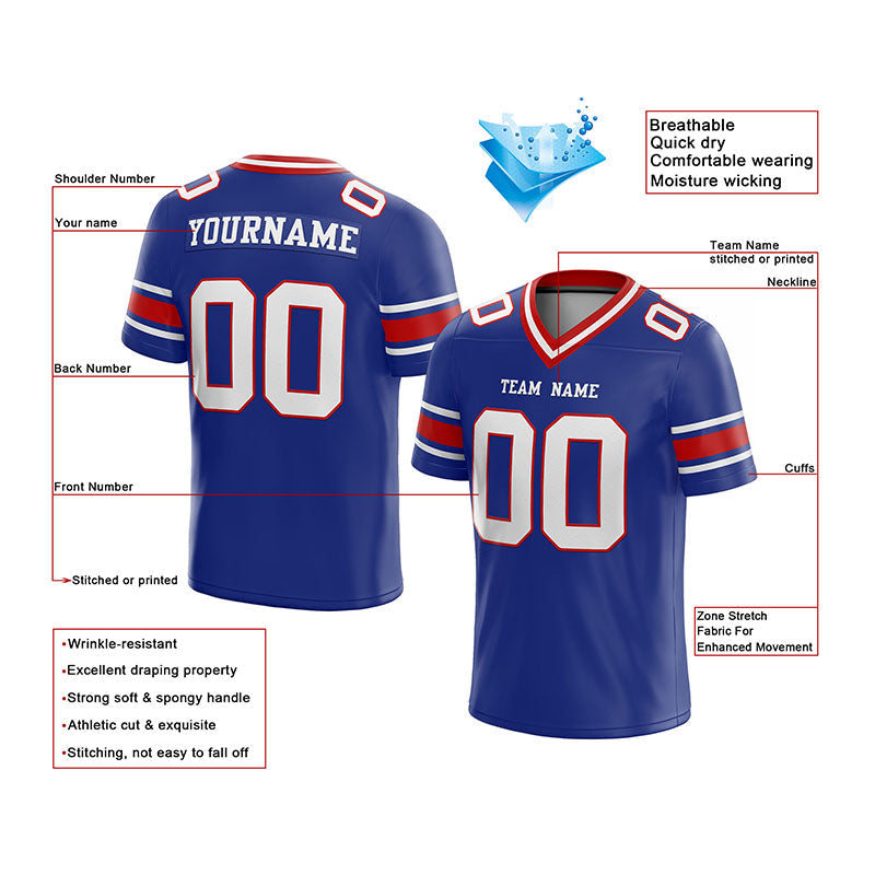 customized authentic football jersey white blue-red  mesh