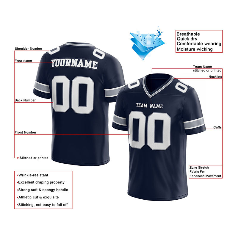 customized  authentic football jersey navy white -gray mesh
