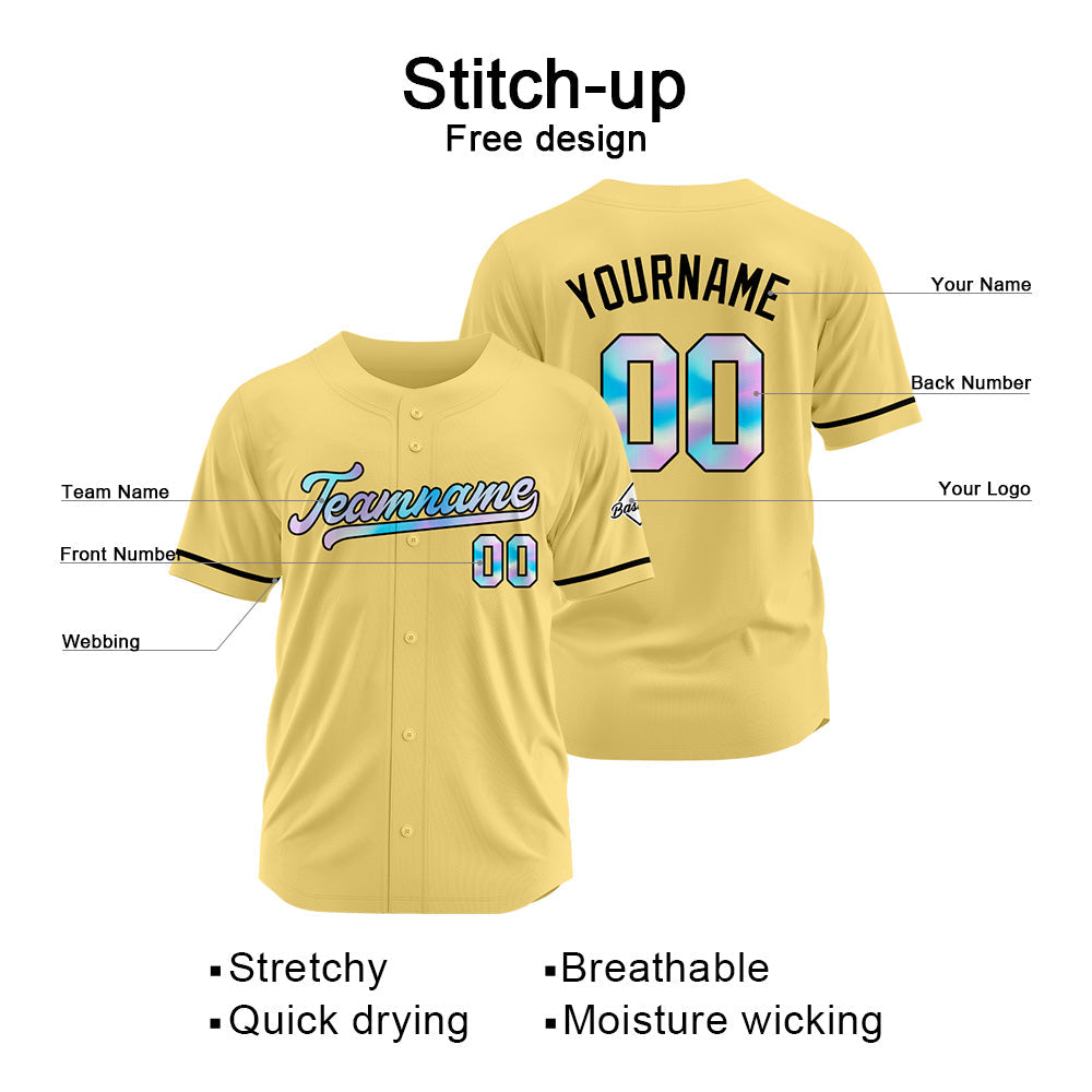 Camiseta de béisbol dorada personalizada con diseño bordado & camisetas de béisbol estilo hip hop personalizadas
