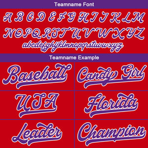 Camiseta de béisbol personalizada con diseño bordado & estilo hip hop & color rojo y morado