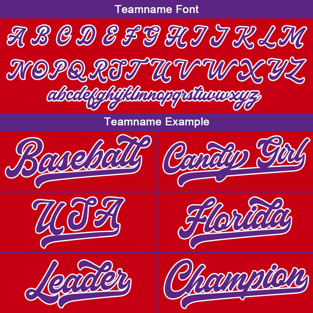 Camiseta de béisbol personalizada con diseño bordado & estilo hip hop & color rojo y morado
