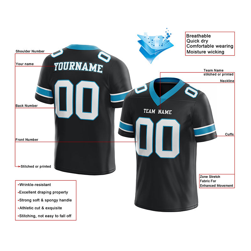 customized  authentic football jersey black white-panther blue mesh