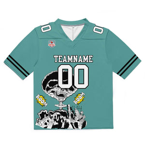 Camiseta de fútbol personalizada con nombre y número del equipo bordados y estampados en azul aguamarina
