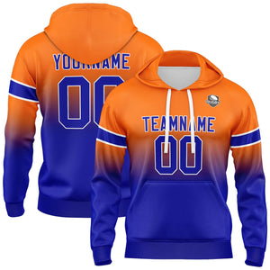 Sudadera con capucha personalizada con degradado para hombre-mujer-niña o niño Imprime tu logotipo-nombre y número Color naranja y azul marino
