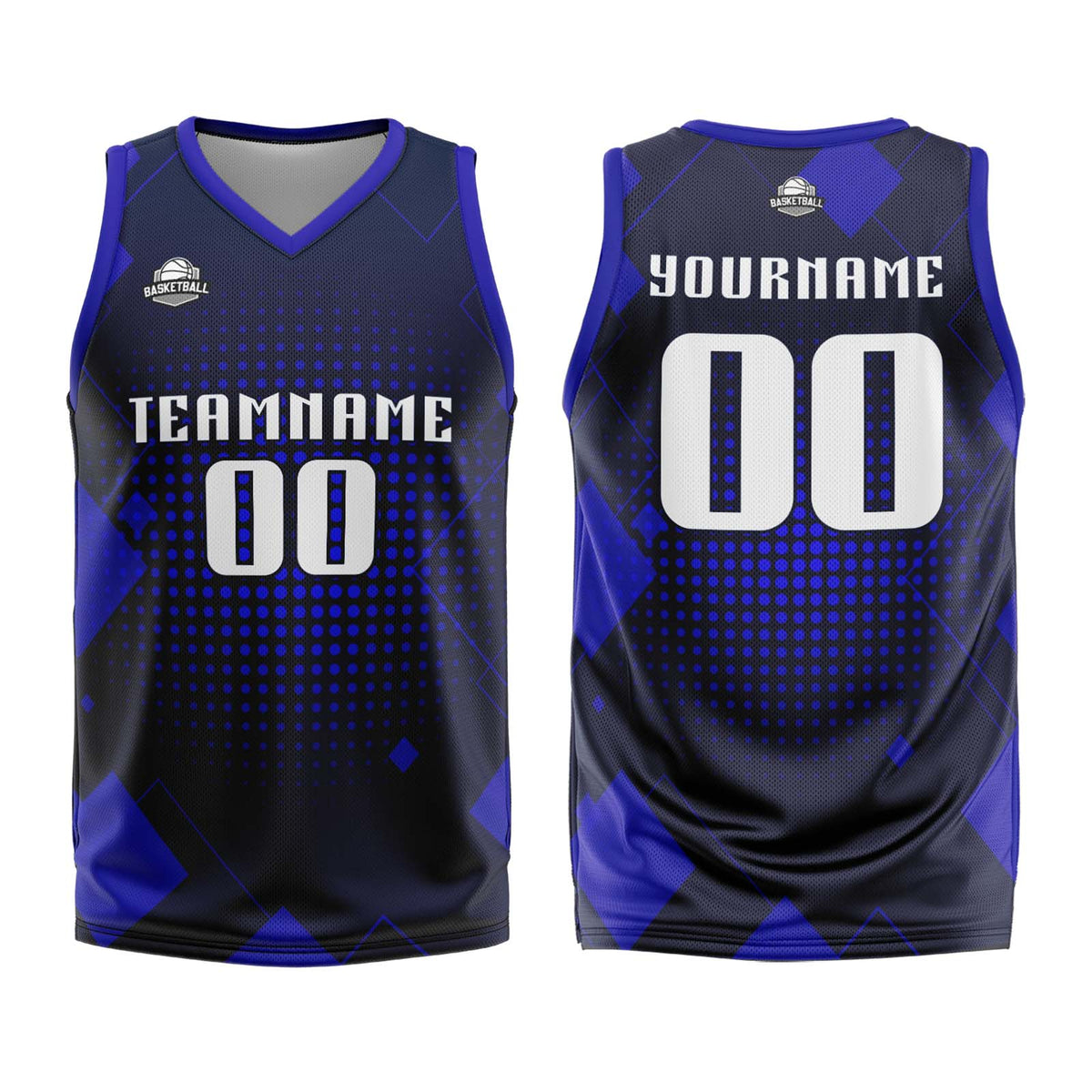 Uniforme de baloncesto Geometría Personalizada Royal con tu Logotipo-Nombre y Número Impreso