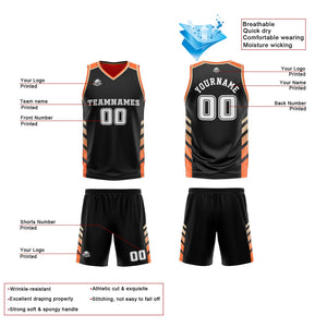 Traje de baloncesto reversible negro-naranja y dorado personalizado para adultos y niños