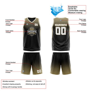 Traje de baloncesto reversible negro-dorado y blanco personalizado para adultos y niños