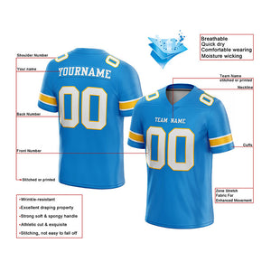 customized  authentic football jersey powder blue white -yellow mesh