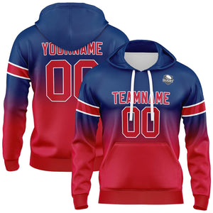 Sudadera con capucha personalizada con degradado para hombre-mujer-niña o niño Estampa tu logotipo-nombre o número en azul marino y rojo
