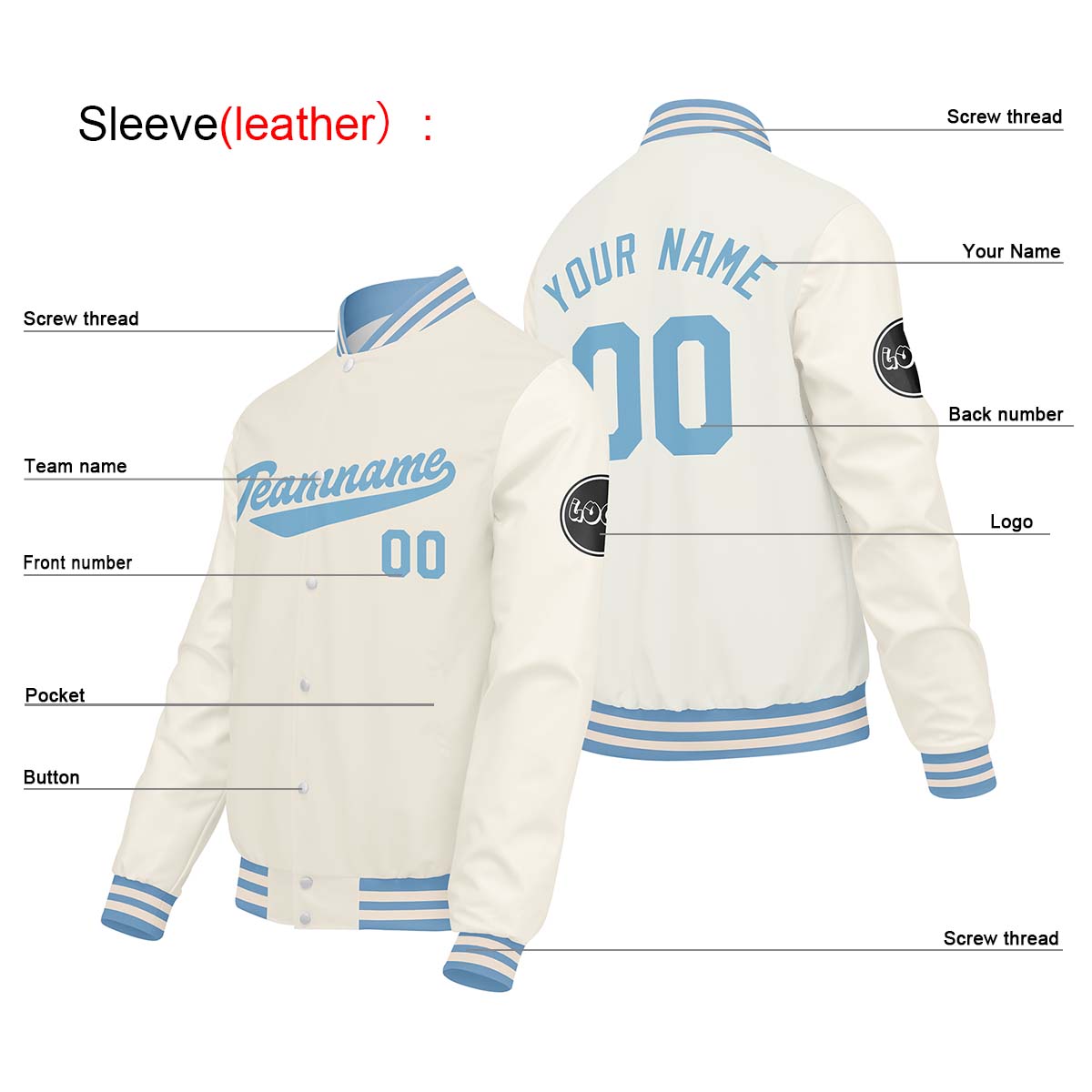 Chaquetas universitarias personalizadas color crema y blanco para hombres & mujeres y jóvenes & Chaquetas Letterman personalizadas