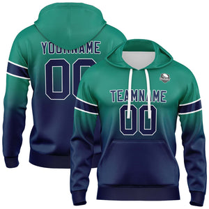 Sudadera con capucha personalizada con degradado para hombre-mujer-niña o niño Estampa tu logotipo-nombre y número Verde y azul marino