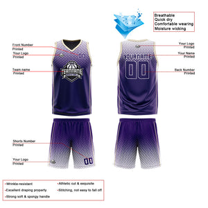 Traje de baloncesto reversible morado y blanco personalizado para adultos y niños