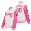 Chaquetas universitarias personalizadas en color crema & blanco y rosa para hombres & mujeres y jóvenes & Chaquetas Letterman personalizadas