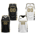 Traje de baloncesto reversible personalizado en negro-blanco y dorado para adultos y niños