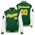Chaqueta universitaria personalizada estilo Letterman para hombres-mujeres y jóvenes en colores verde-amarillo y blanco