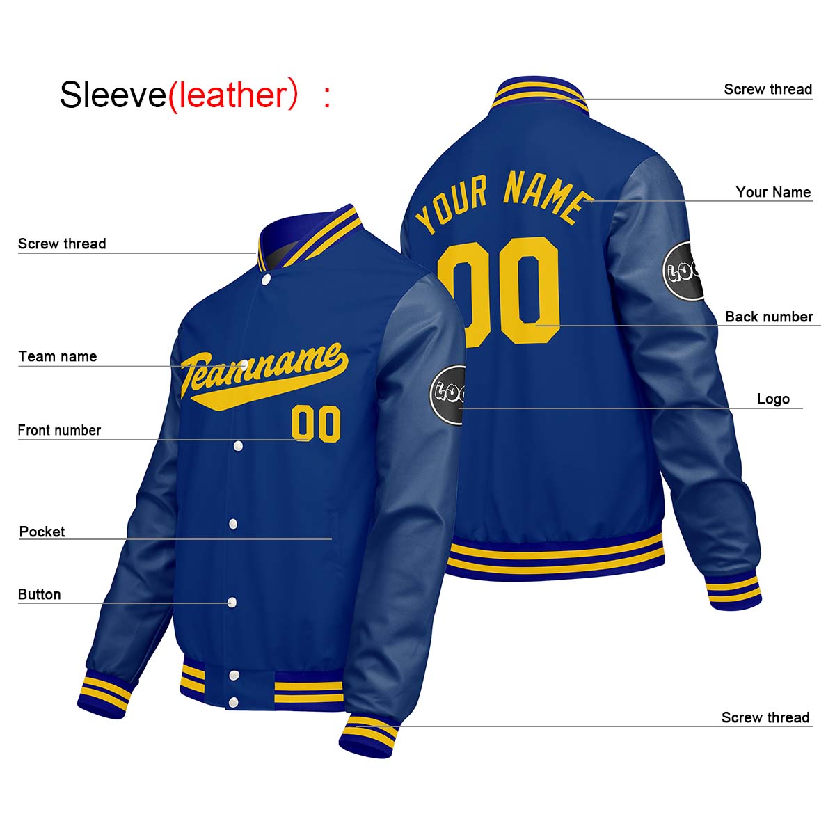 Chaquetas universitarias azules personalizadas para hombres & mujeres y jóvenes & Chaquetas Letterman personalizadas