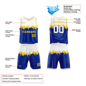 Uniforme de baloncesto personalizado blanco y azul con tu logotipo-nombre y número impresos