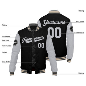 Chaqueta universitaria personalizada estilo Letterman para hombres-mujeres y jóvenes en color gris-negro y crema