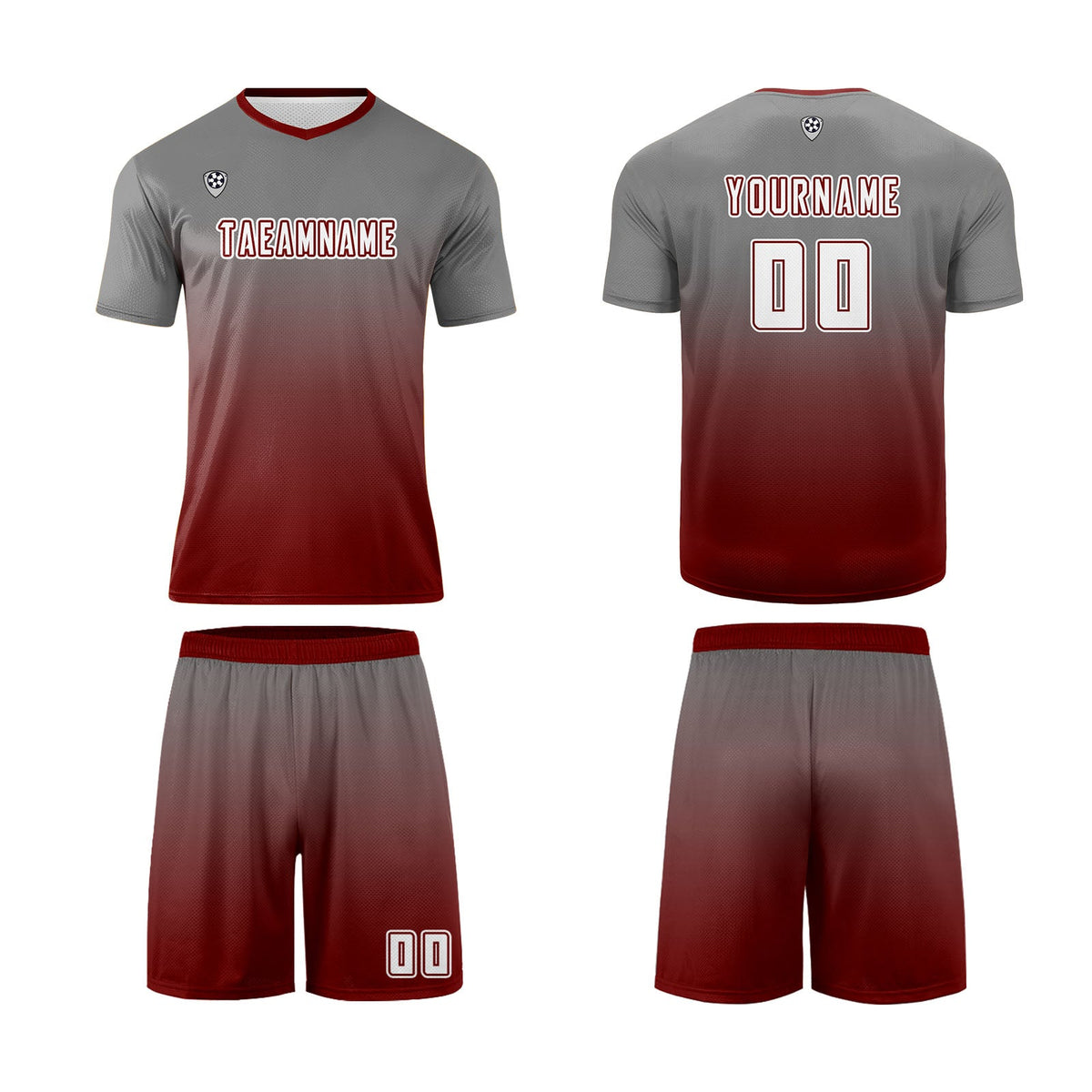 Conjunto personalizado de camiseta de uniforme gris y rojo para niños y adultos
