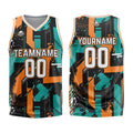 Uniforme de baloncesto personalizado Geometría Aqua Naranja con tu logotipo-nombre y número impresos