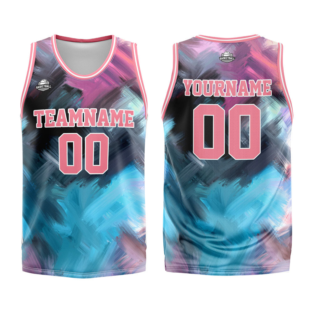 Uniforme de baloncesto rosa claro personalizado con tu logotipo-nombre y número impresos