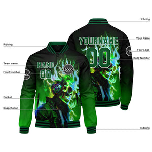 Chaqueta universitaria personalizada estilo Letterman para hombres-mujeres y jóvenes-color negro y verde