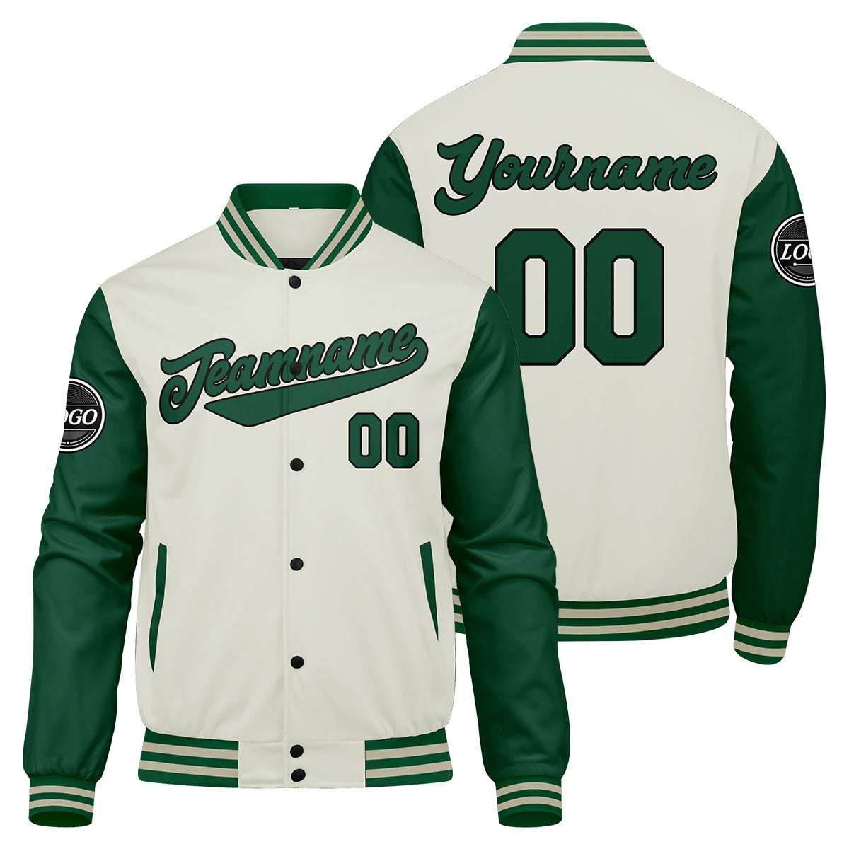 Chaqueta universitaria personalizada estilo Letterman para hombres-mujeres y jóvenes-color verde crema