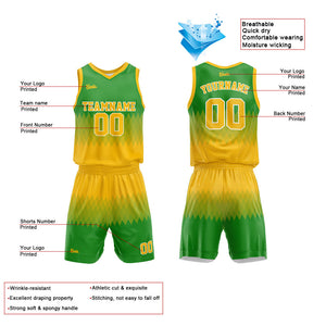 Uniforme de baloncesto personalizado amarillo y verde con tu logotipo-nombre y número impresos