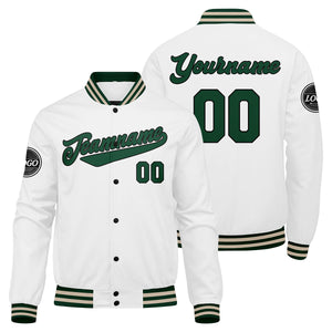 Chaqueta universitaria personalizada estilo Letterman para hombres-mujeres y jóvenes-color verde oscuro-blanco y crema