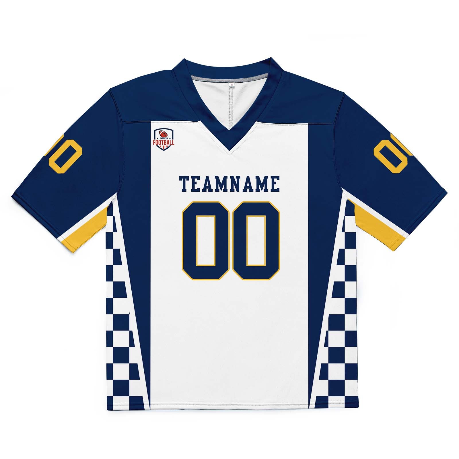 Camiseta de fútbol personalizada con nombre y número del equipo bordados-color azul marino y blanco