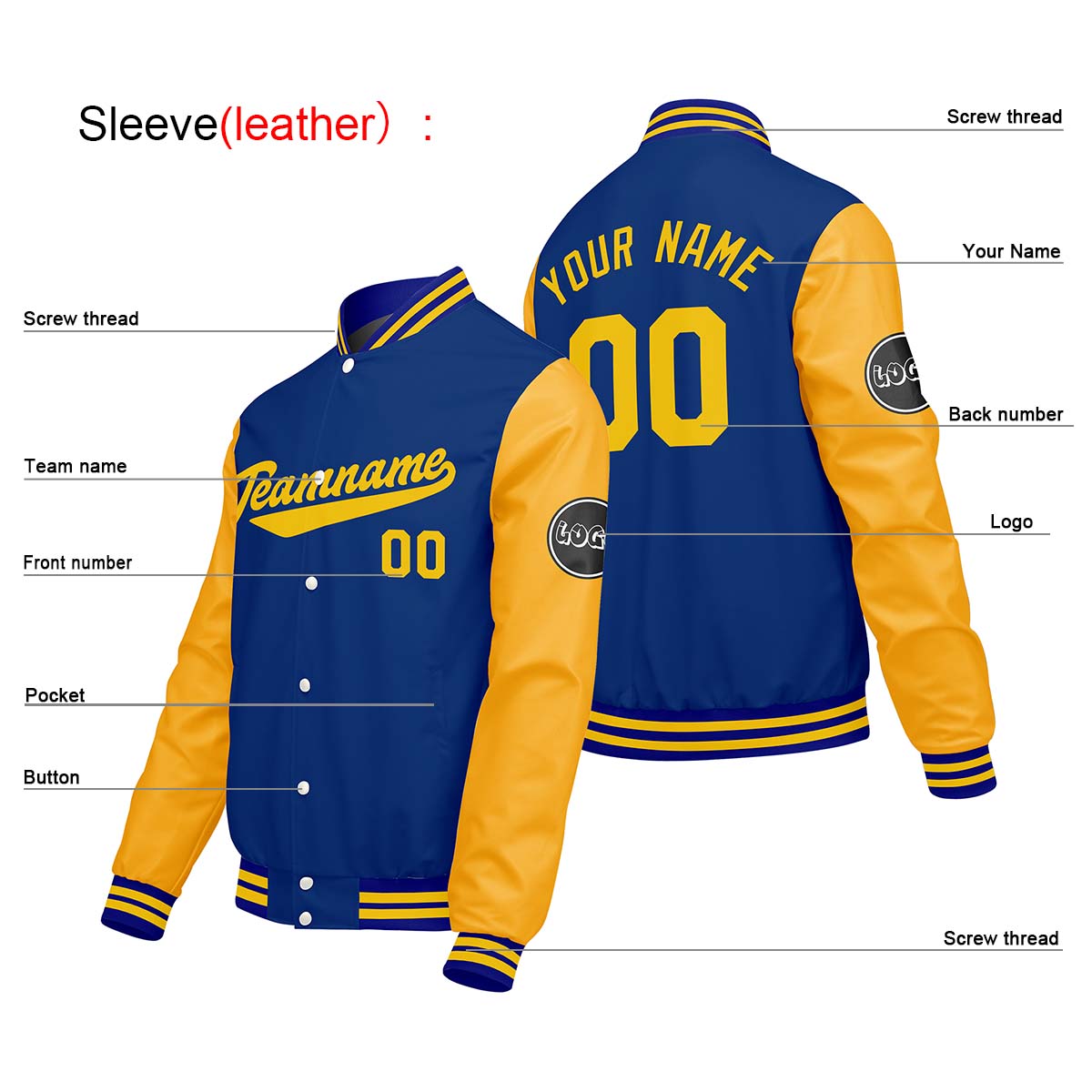 Chaquetas universitarias personalizadas azules y amarillas para hombres & mujeres y jóvenes & Chaquetas tipo Letterman personalizadas