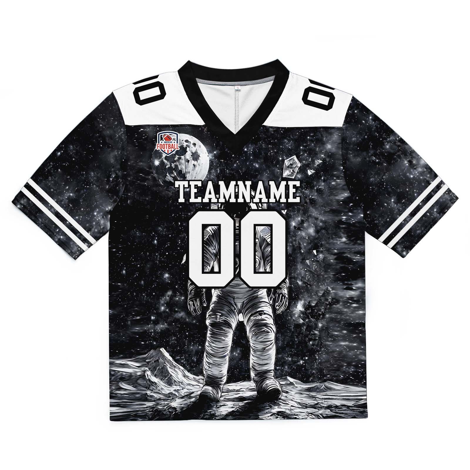 Camiseta de fútbol personalizada con nombre y número del equipo impresos y bordados-en blanco y negro