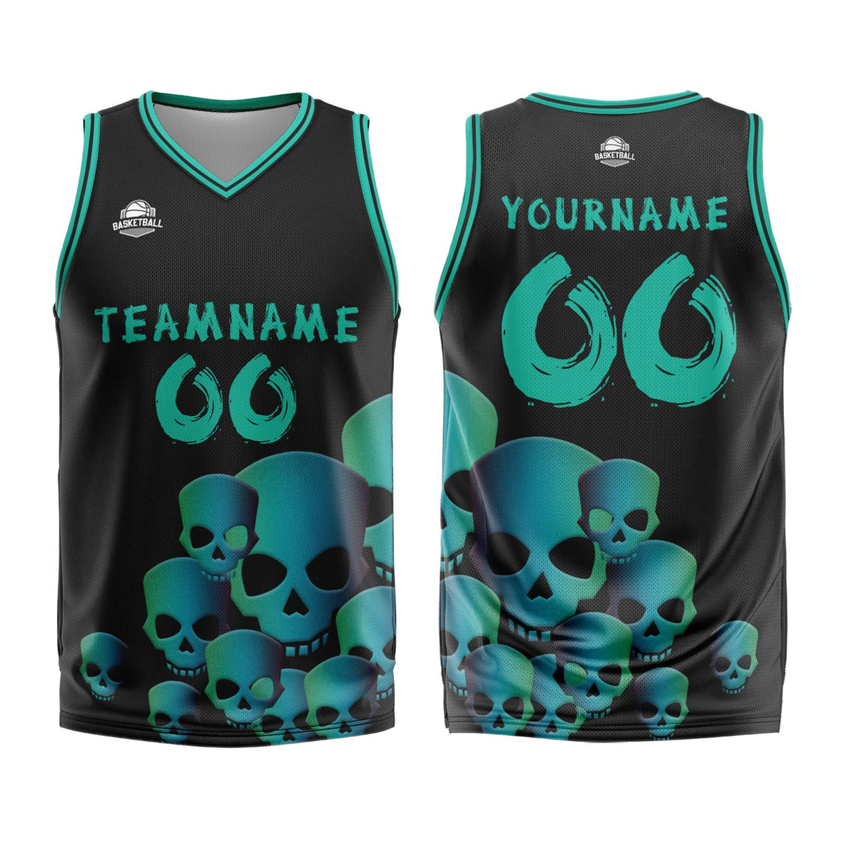 Uniforme de baloncesto personalizado en color verde fluido con tu logotipo-nombre y número impresos