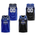Traje de baloncesto reversible azul-negro y blanco personalizado para adultos y niños