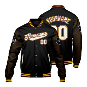 Chaquetas universitarias personalizadas en negro y marrón para hombres & mujeres y jóvenes & Chaquetas Letterman personalizadas