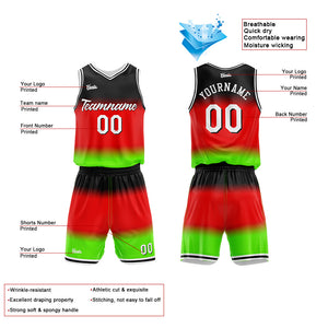 Uniforme de baloncesto personalizado con degradado rojo impreso con tu logotipo-nombre y número