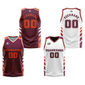 Traje de baloncesto reversible personalizado en burdeos-blanco y naranja para adultos y niños