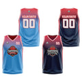 Traje de baloncesto reversible azul marino y rojo personalizado para adultos y niños