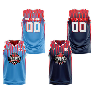 Traje de baloncesto reversible azul marino y rojo personalizado para adultos y niños