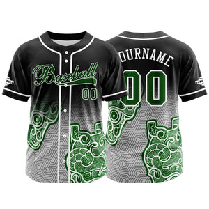 Camiseta de béisbol personalizada negra y verde con botones para hombre mujer adulto y joven Estampado de nombre número y logotipo