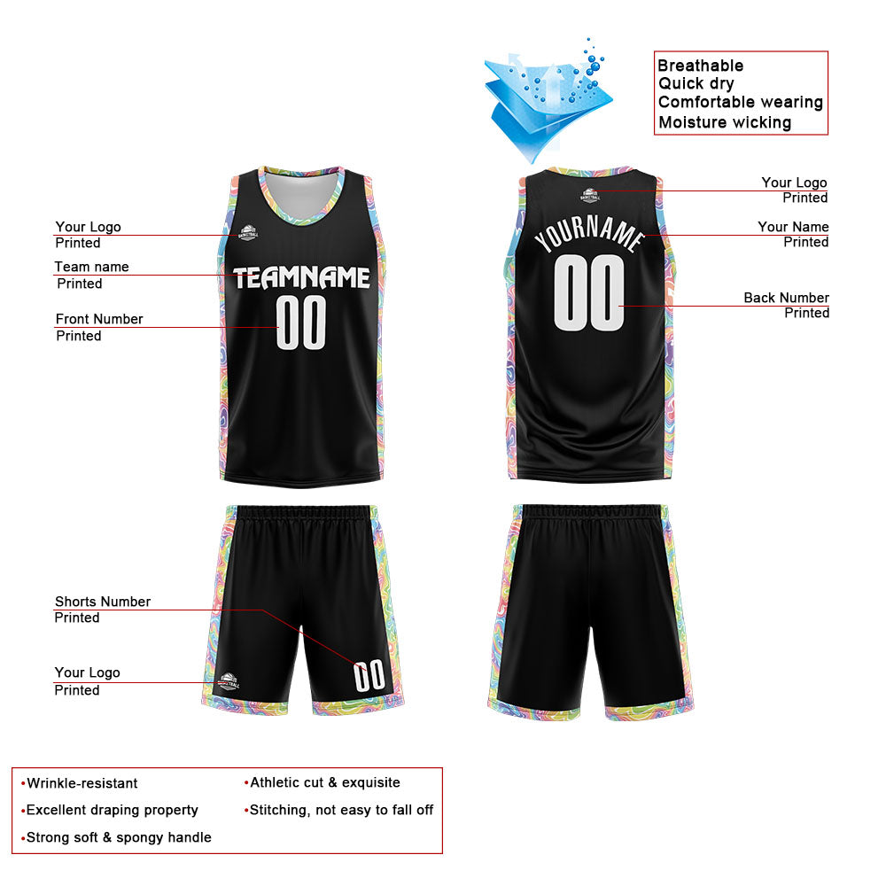 Uniforme de baloncesto negro personalizado con tu logotipo-nombre y número impresos