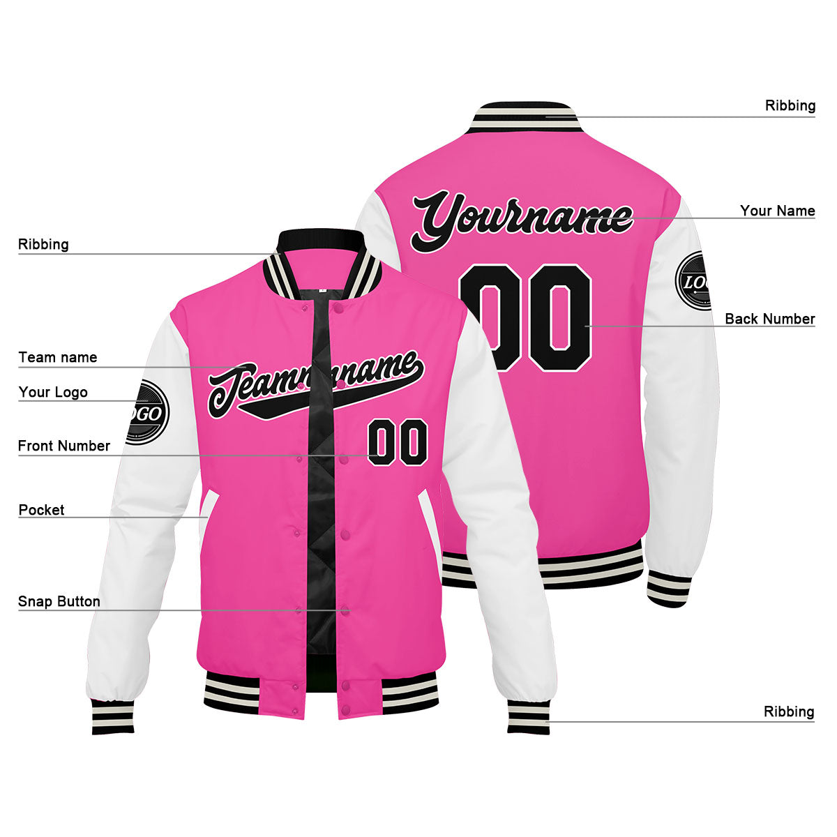 Chaqueta universitaria personalizada estilo Letterman para hombres-mujeres y jóvenes-color rosa