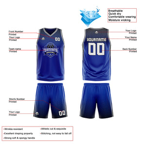Traje de baloncesto reversible azul-negro y blanco personalizado para adultos y niños
