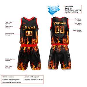 Uniforme de baloncesto personalizado con estampado de llamas-tu logotipo-nombre y número impresos