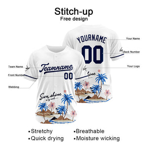Camiseta de béisbol con dise?o personalizado estampado completo color blanco y azul